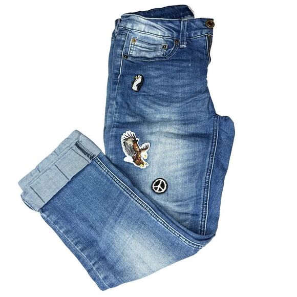 Indigo Rein Crop Jeans w/ Embroidered Patches | Y2K Boho | Size 5 - Picture 3 of 8